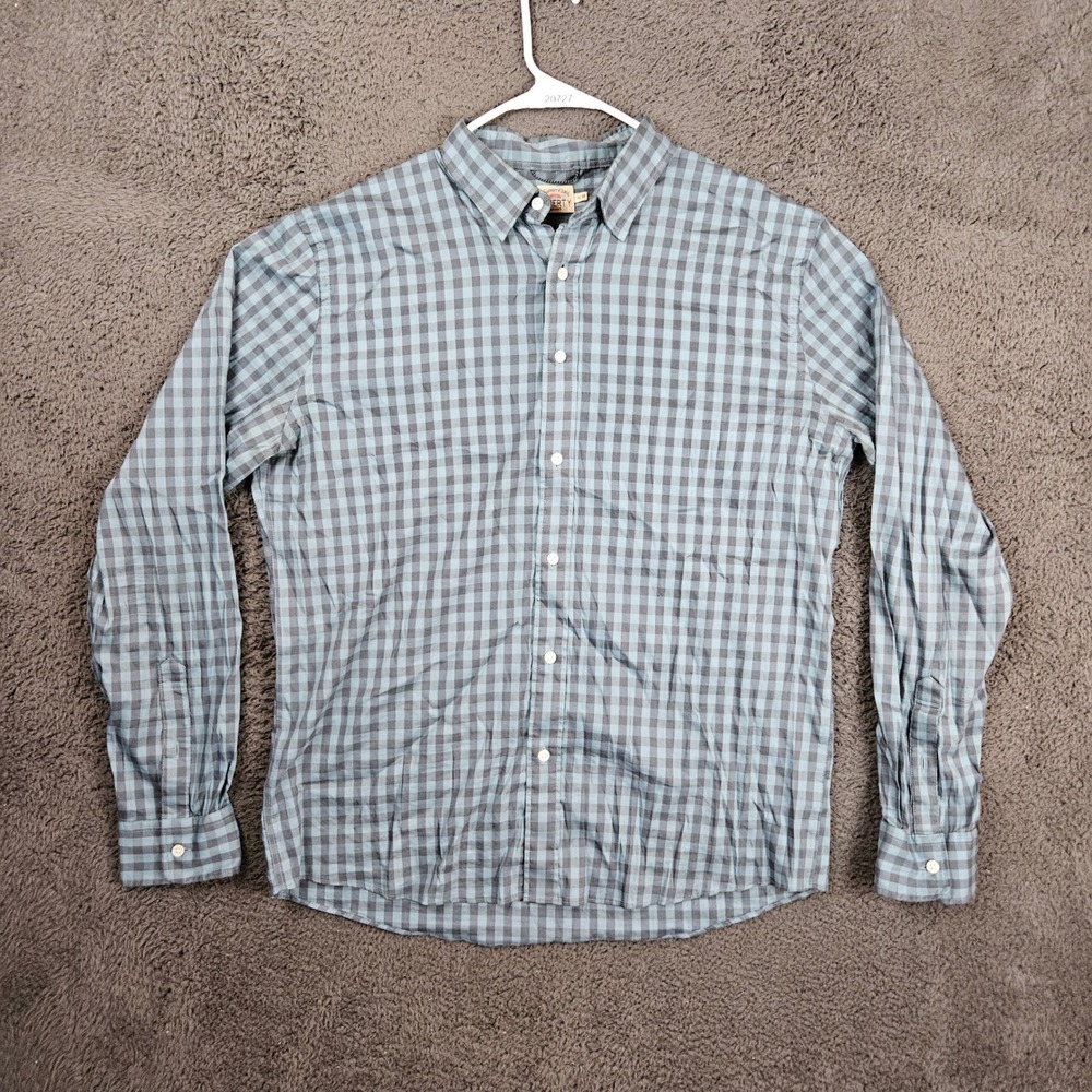 Faherty Shirt Mens XL Blue‎ Gray Gingham Check Button Up MWF2111 Stretch